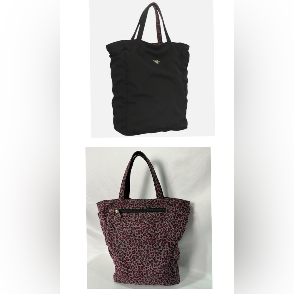 BOTTEGA VENETA Hand Bag Nylon Black Silver Pink Leopard Print Tote Reversible